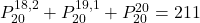 P_{20}^{18,2}+P_{20}^{19,1}+P_{20}^{20}=211